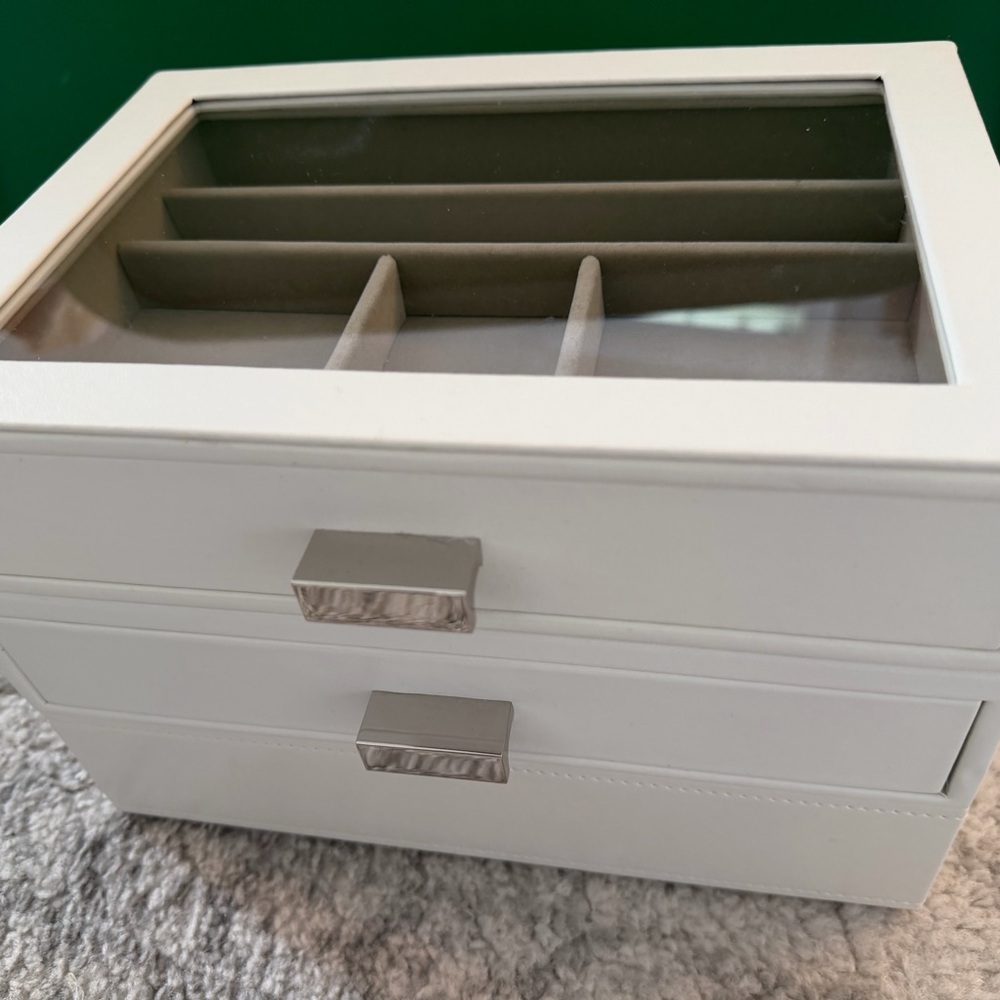 STACKERS from Container Store White Jewelry Organizer Box with glass top